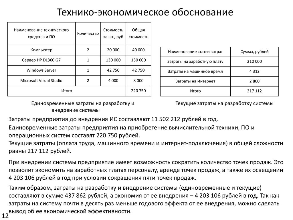 Образец экономического обоснования