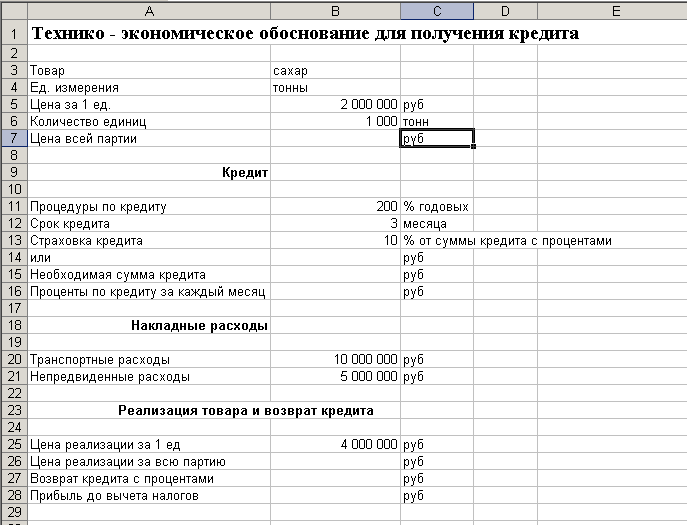 Образец экономического обоснования